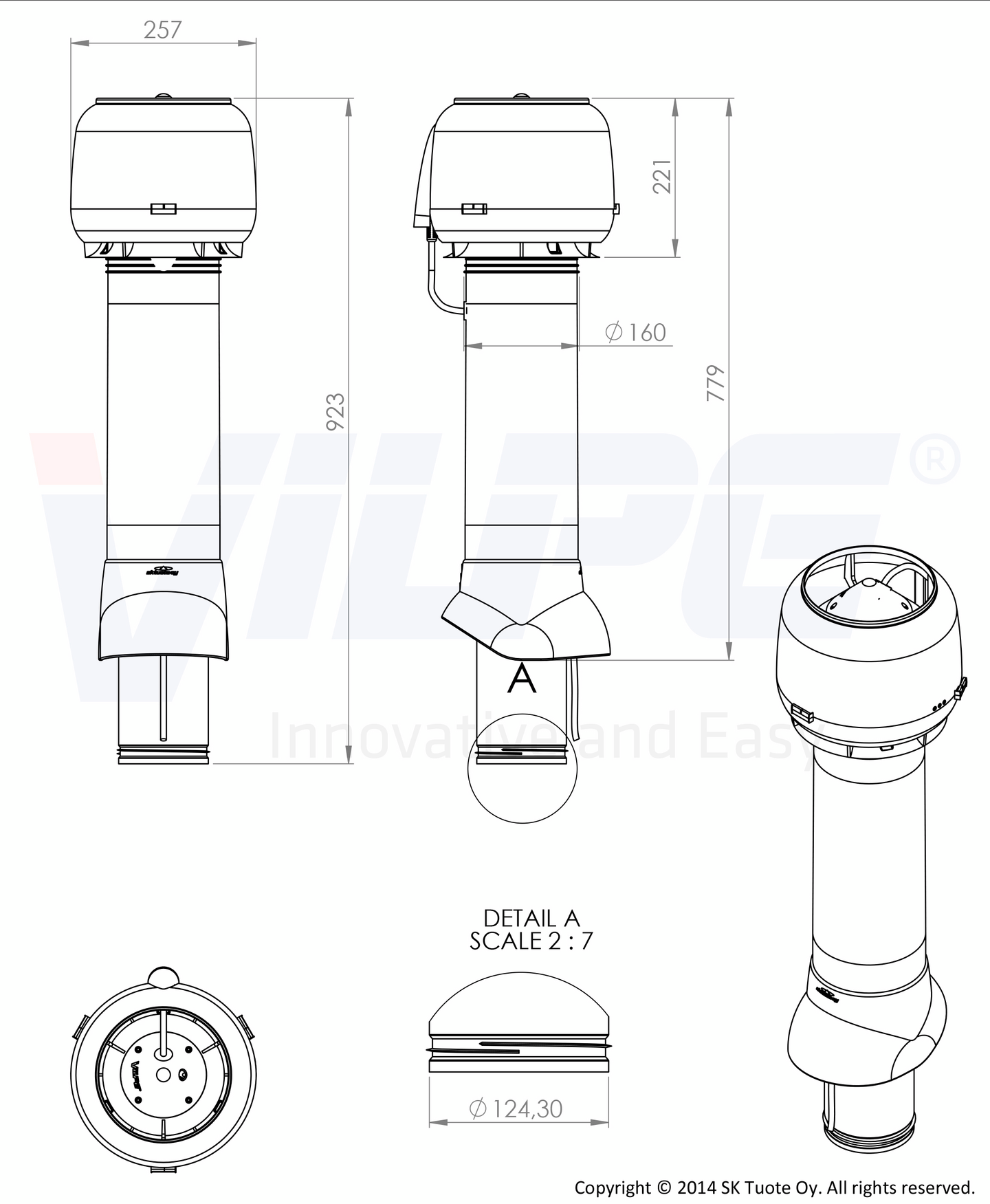 Huippuimuri VILPE E120P/125/700mm harmaa 73487