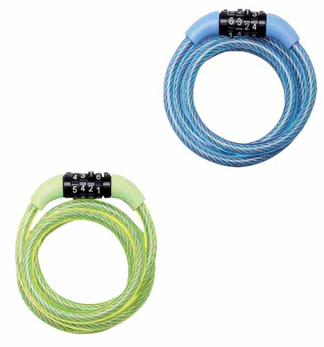 Vaijerilukko Masterlock koodilla sininen + vihreä 1,2m x 8mm numeroyhdistelmällä