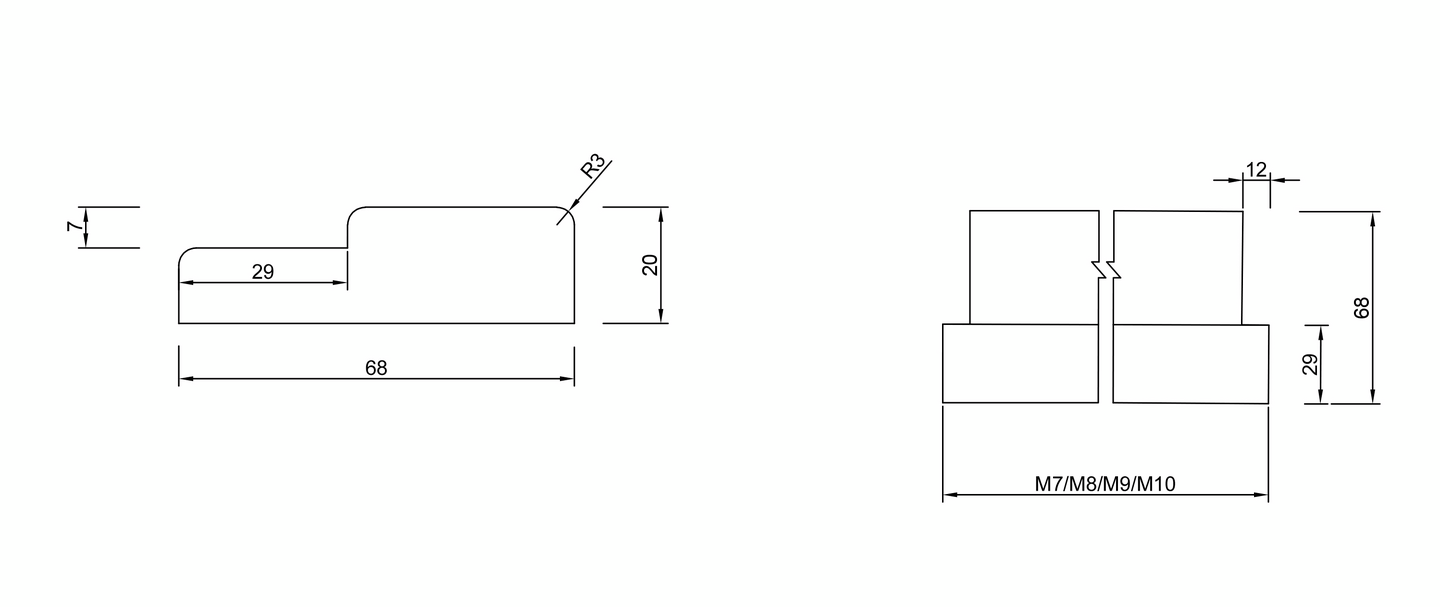 Irtokynnys 68/29 huullettu M8 73cm tammi