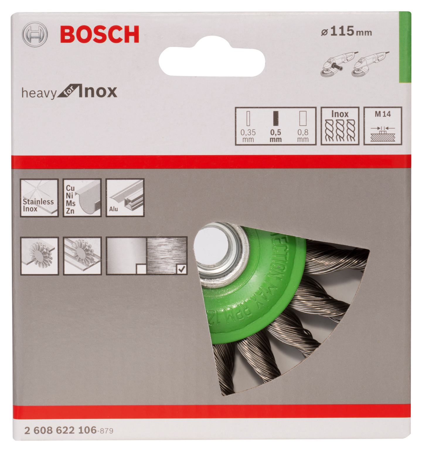 Laikkaharja Bosch M14 115mm palmikoitu Inox