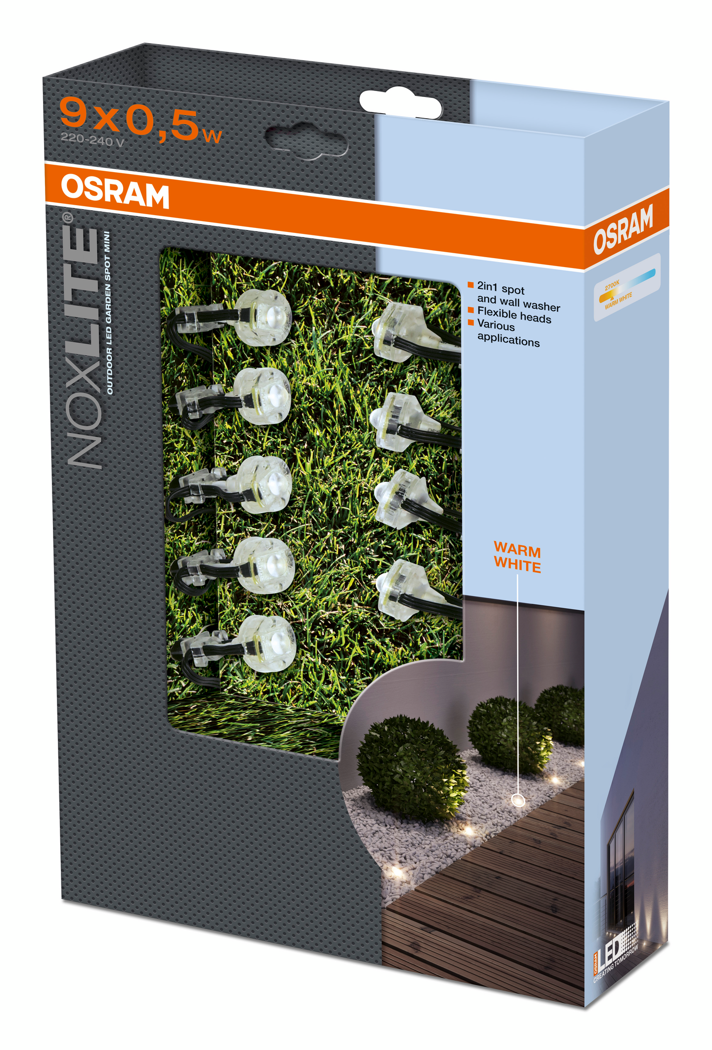 Led-ulkovalaisinsarja Osram Noxlite Garden Spot 9x0,5W