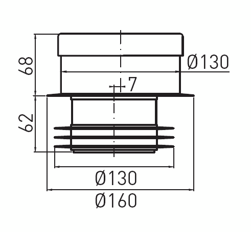 Wc-mansetti Prevex vesieristyslaipalla 130mm tiiviste
