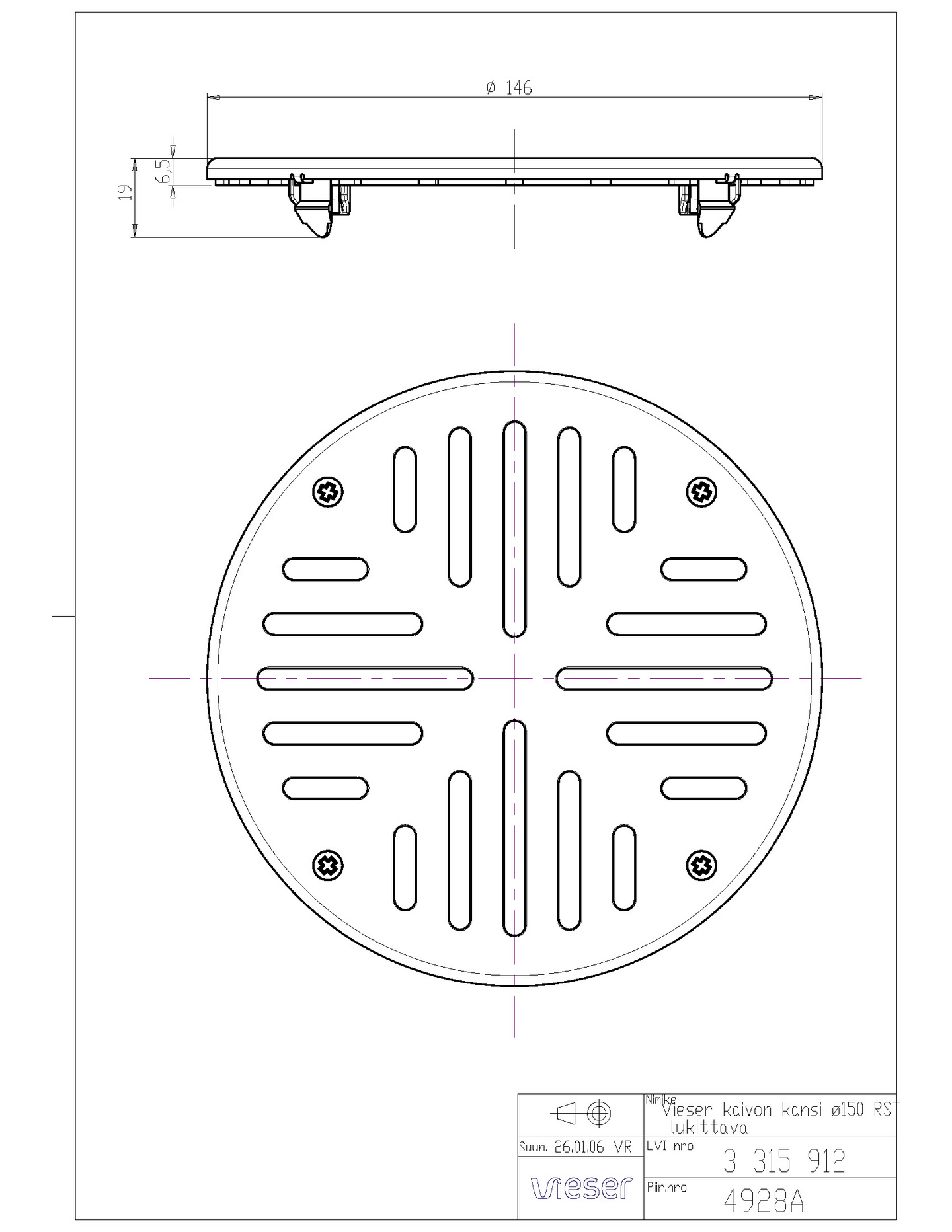 Lattiakaivon kansi Vieser 150 rst pyöreä lukittava