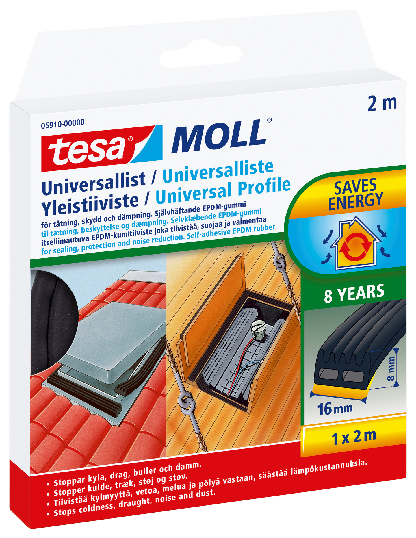 UNIVERSALLIST SVART 8X15MM 2M TESA 05910 EPDM SJH MAX 7MM
