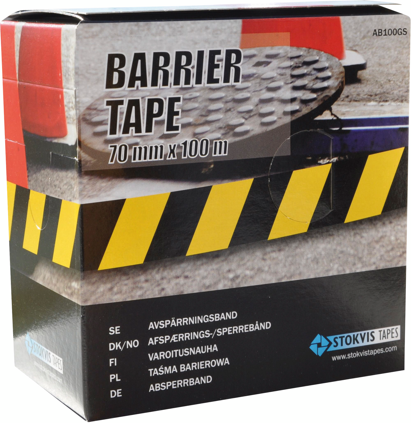 Varoitusnauha Stokvis keltaMusta 70mmx500m AB500YEBA