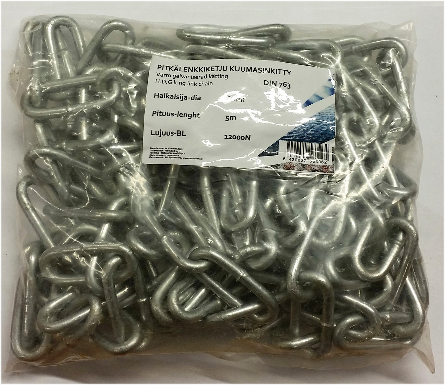 Pitkälenkkiketju 2mm 5m kuumasinkitty DIN 764
