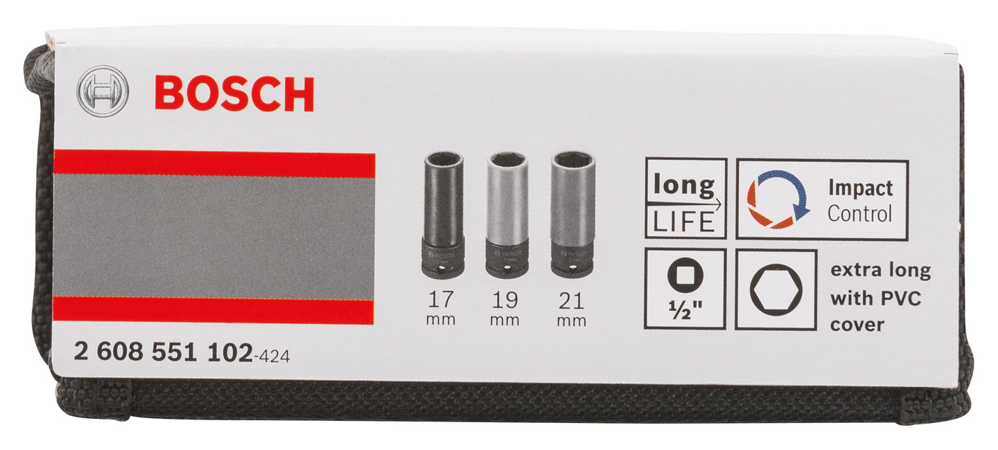 Kuusiohylsysarja Bosch 3-osainen 17-21/77mm 1/2in