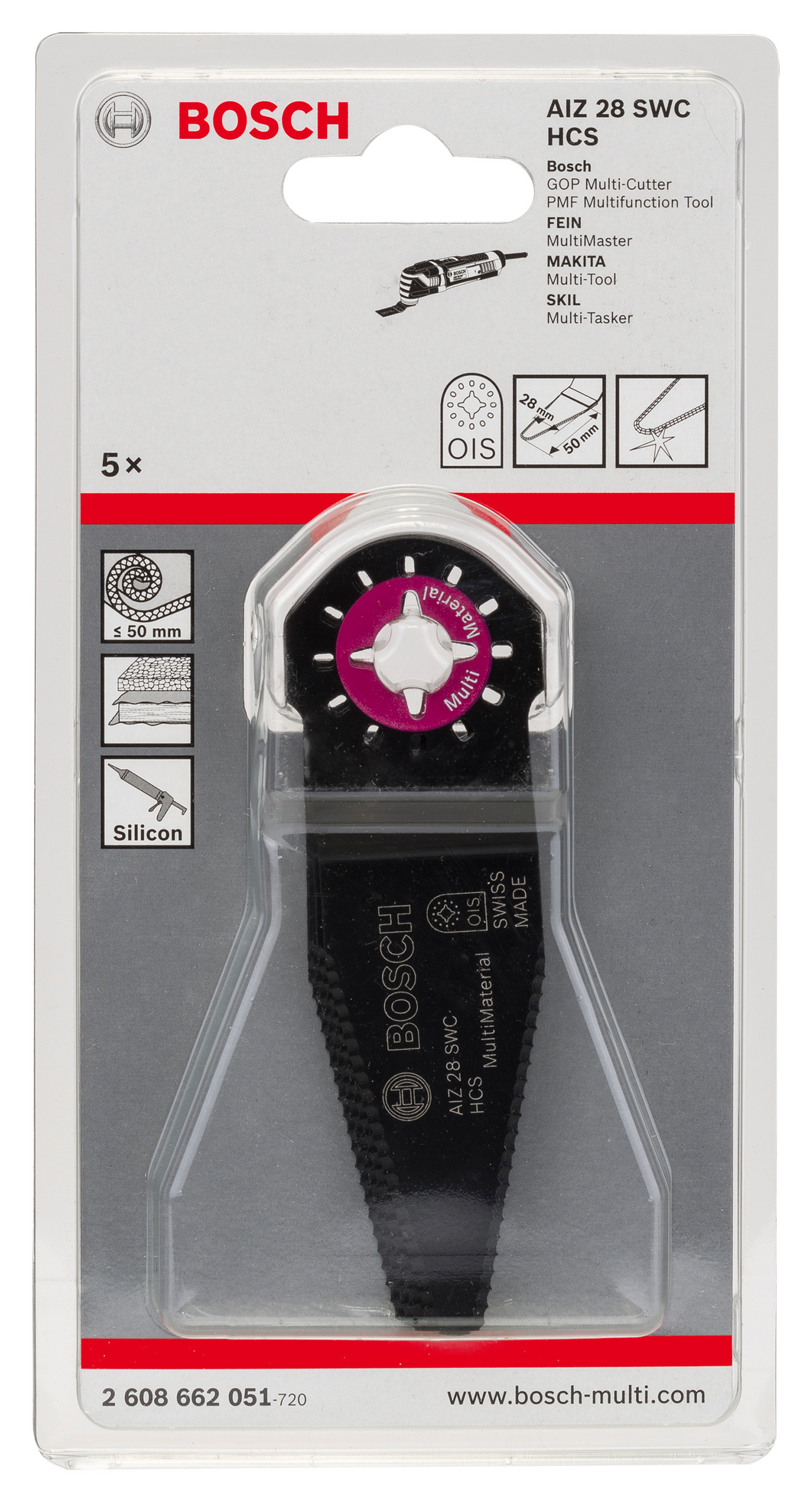 Monitoimikoneen terä Bosch AIZ 28 SWC HCS 5kpl