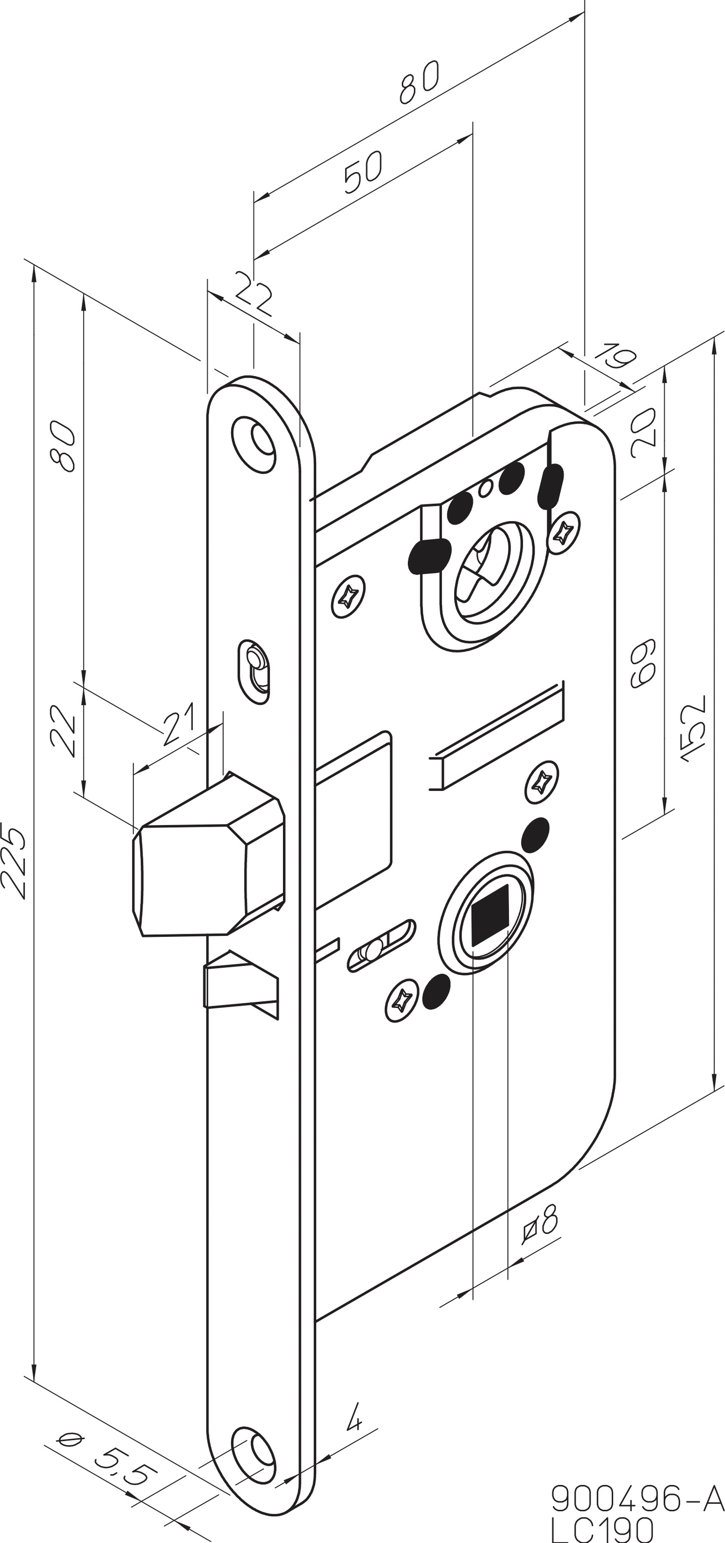 Lukkorunko Abloy LC190/4691 vasen Onefit