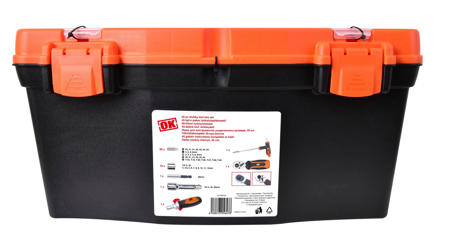 Työkalusarja 45 osaa muovilaatikossa