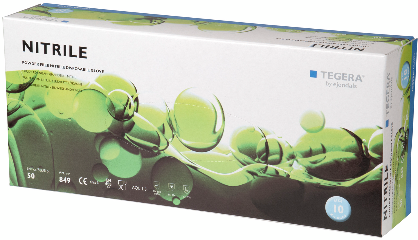 Kertakäyttökäsineet TEGERA 849 nitriili puuteriton musta 50kpl
