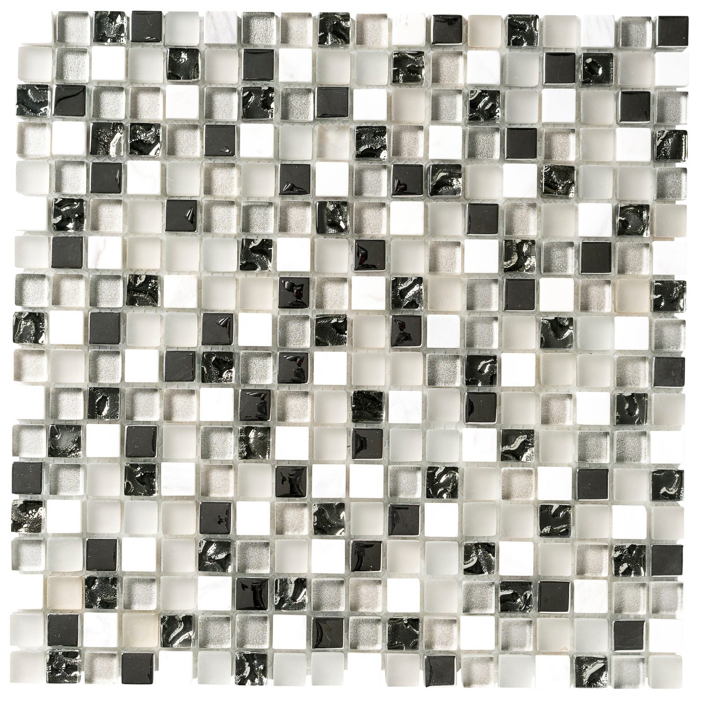 Mosaiikki Florida kivi/lasi 1,5x1,5cm 30x30 valkoinen-hopea