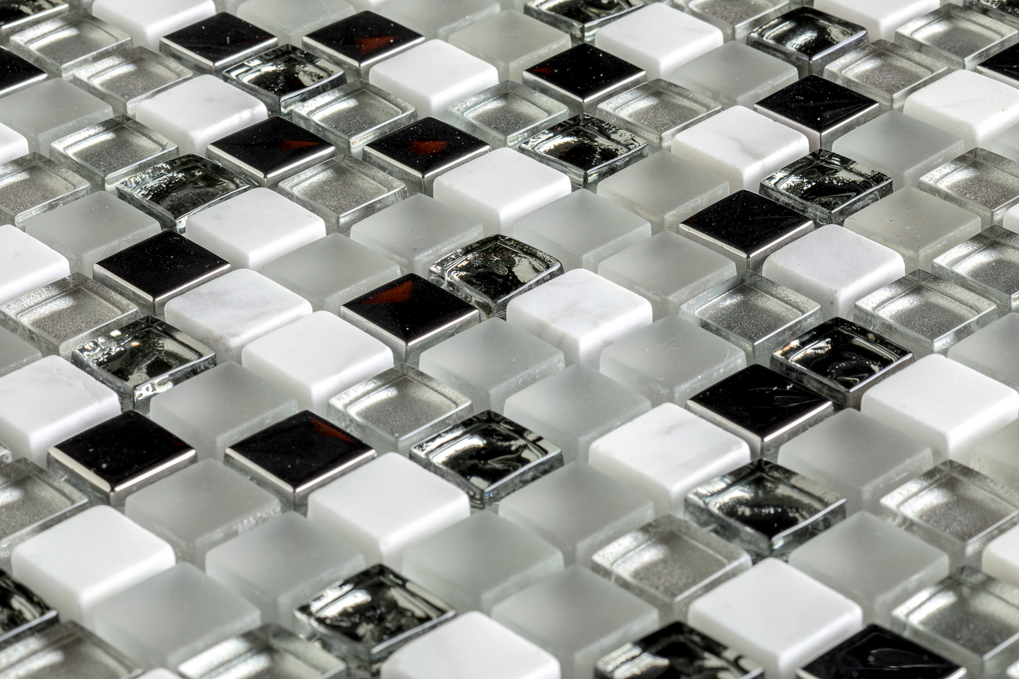 Mosaiikki Florida kivi/lasi 1,5x1,5cm 30x30 valkoinen-hopea