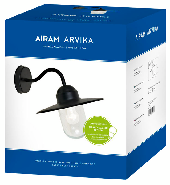 Ulkoseinävalaisin Airam Arvika E27 60W IP44 musta