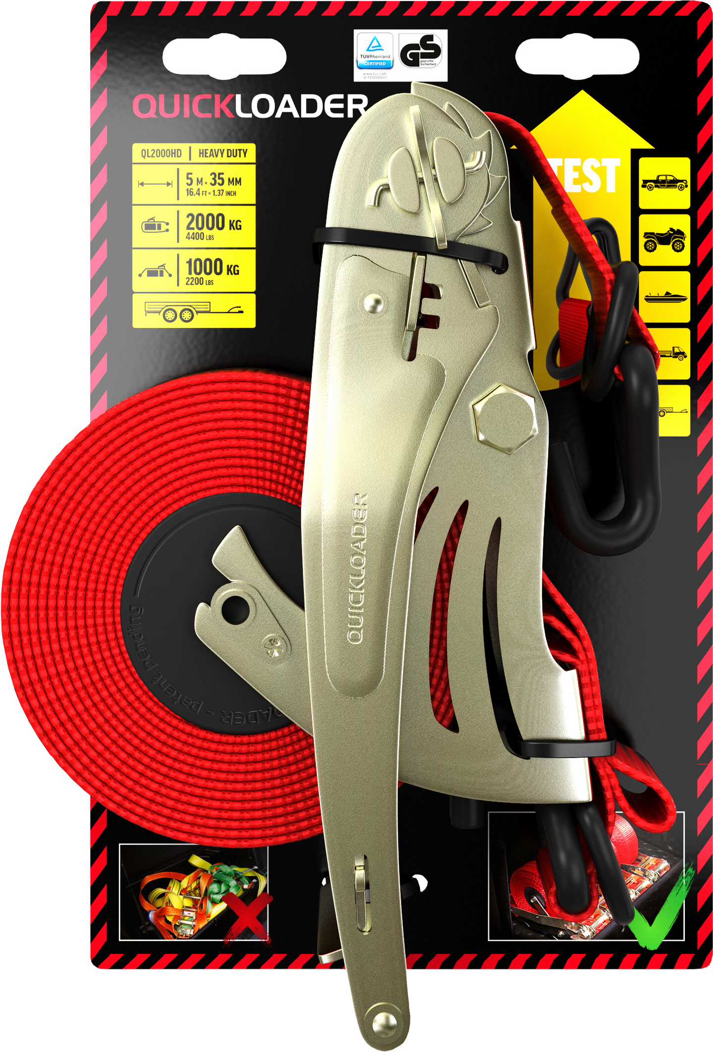 Kuormaliina QUICKLOADER Retractable kelautuva QL2000HD 25mm x 5m 1000/2000kg