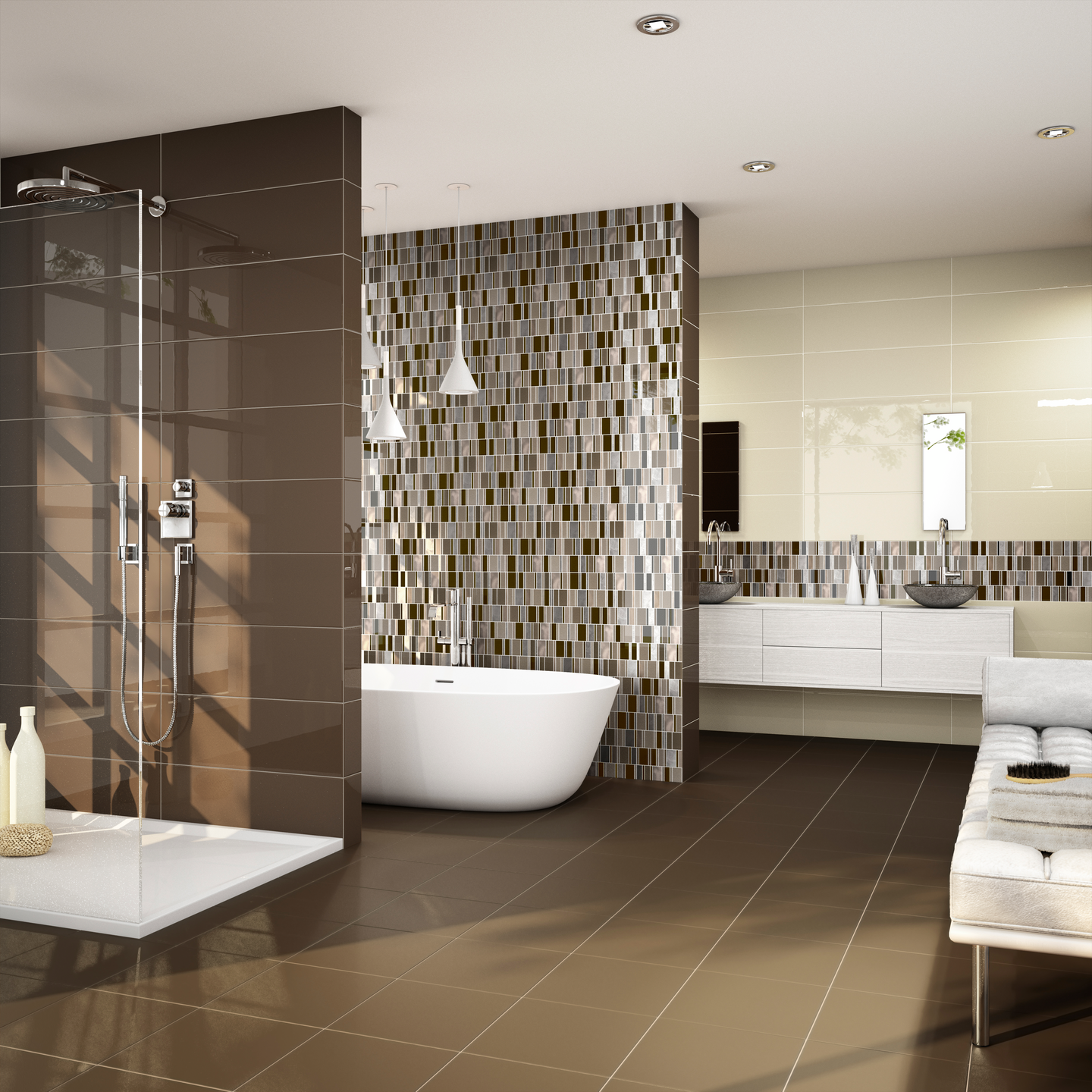 Mosaiikki Globe lasi/metalli 30x30 ruskea