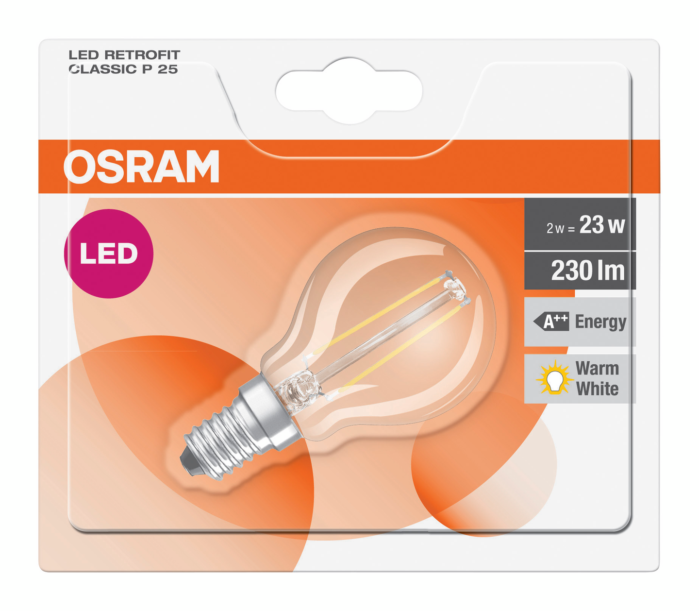 Led-mainoslamppu Osram Retrofit P25 230lm 827 E14 Fil