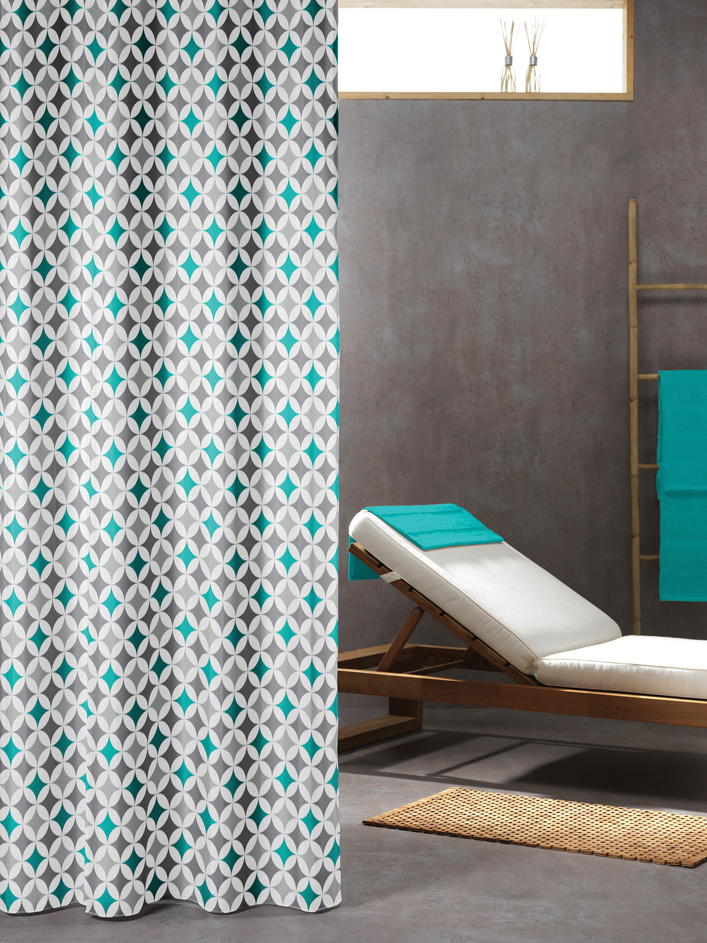 Suihkuverho Diamonds turkoosi tekstiili