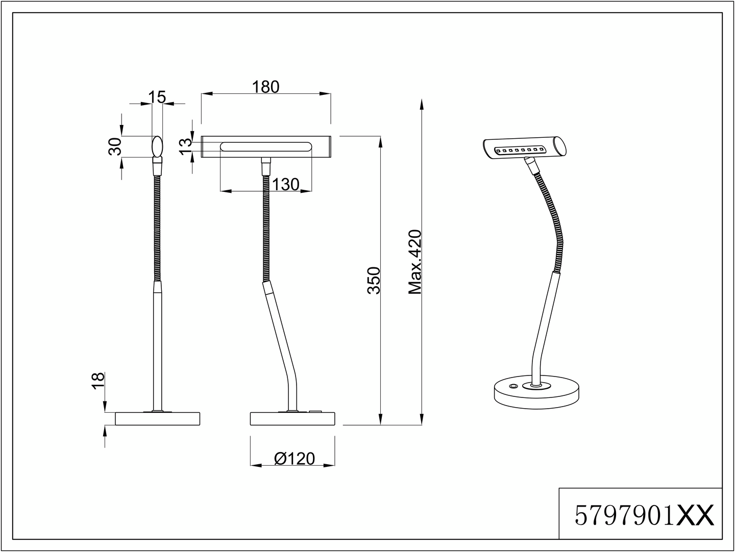 Pöytävalaisin TRIO Curtis led mattamessinki