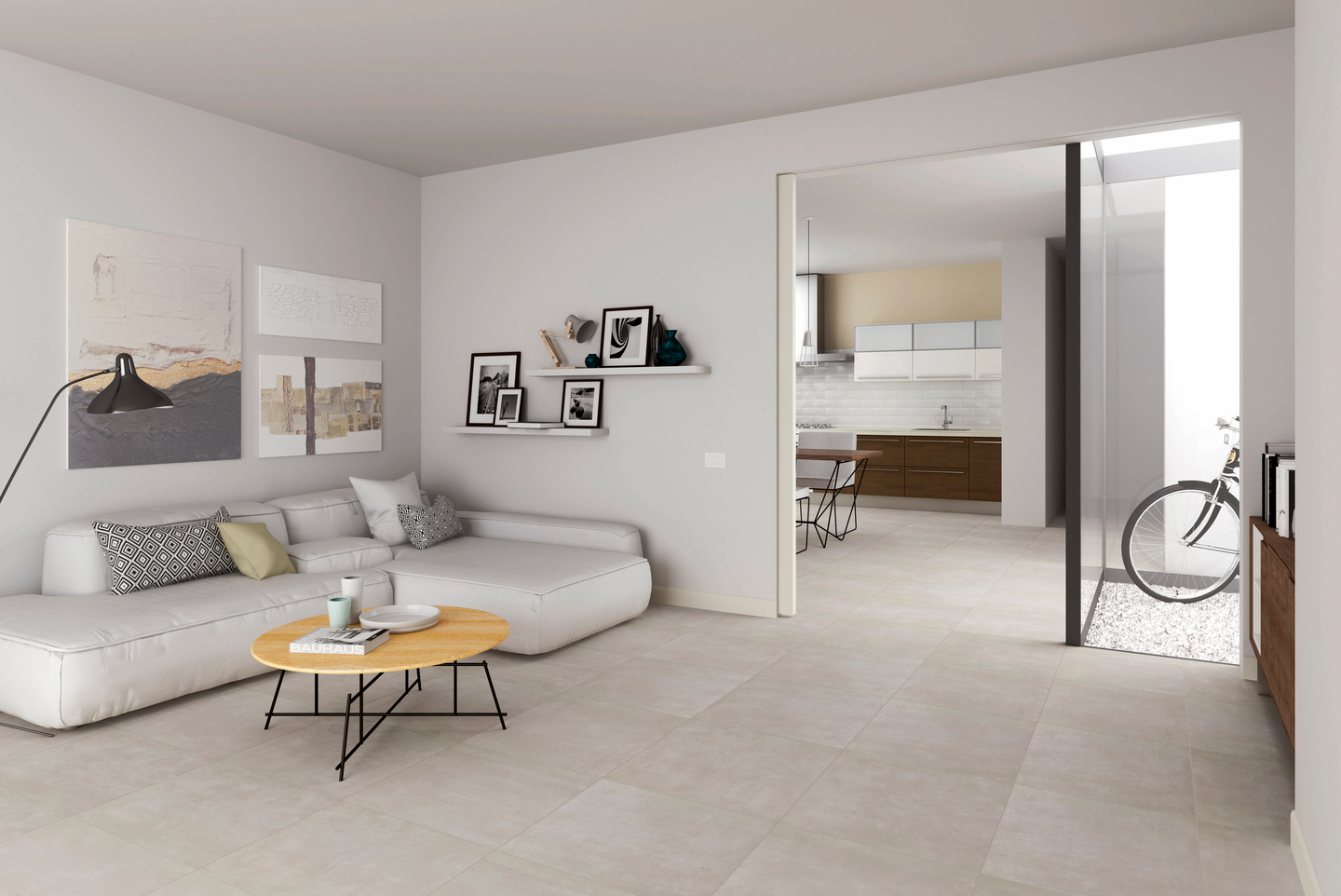 Lattialaatta Dust 45x45 valkoinen 1,215m²