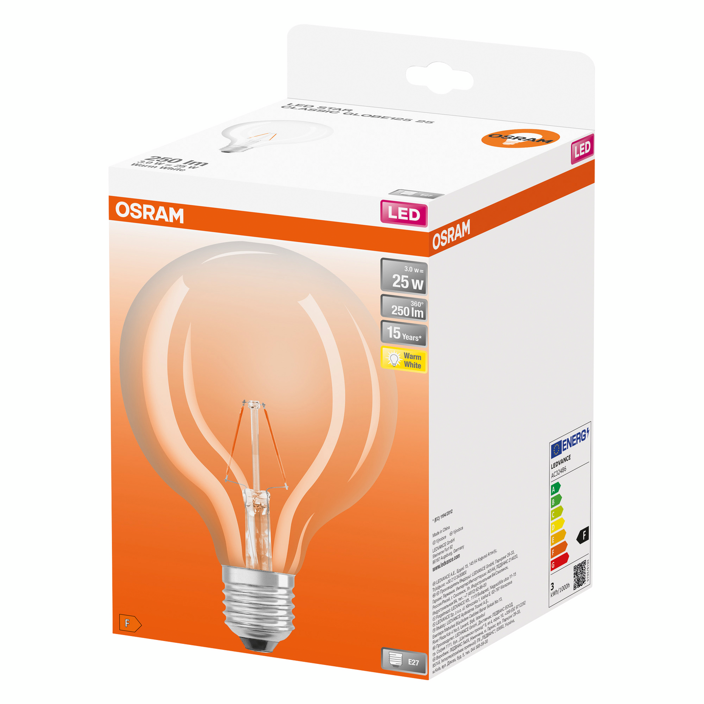 LED-LAMPA OSRAM RETRO GLOB KLAR E27 827 (25)