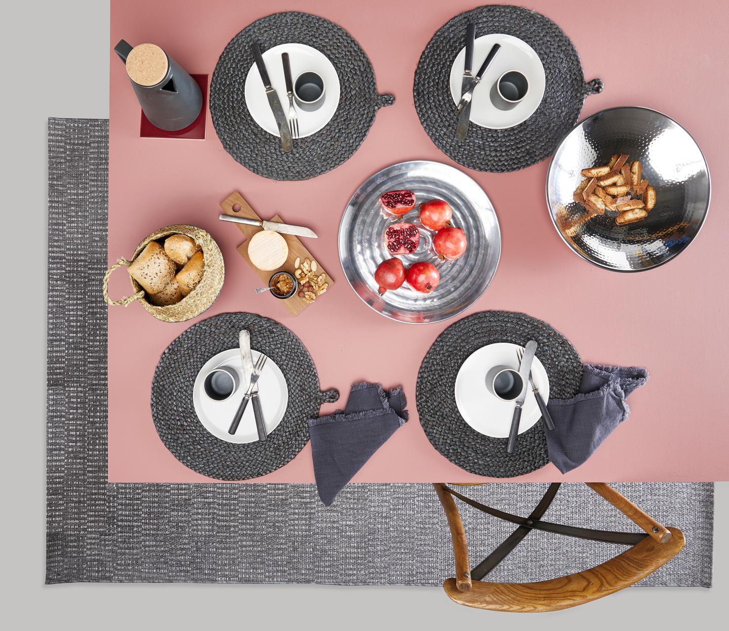 Juuttitabletti 38cm pyöreä harmaa