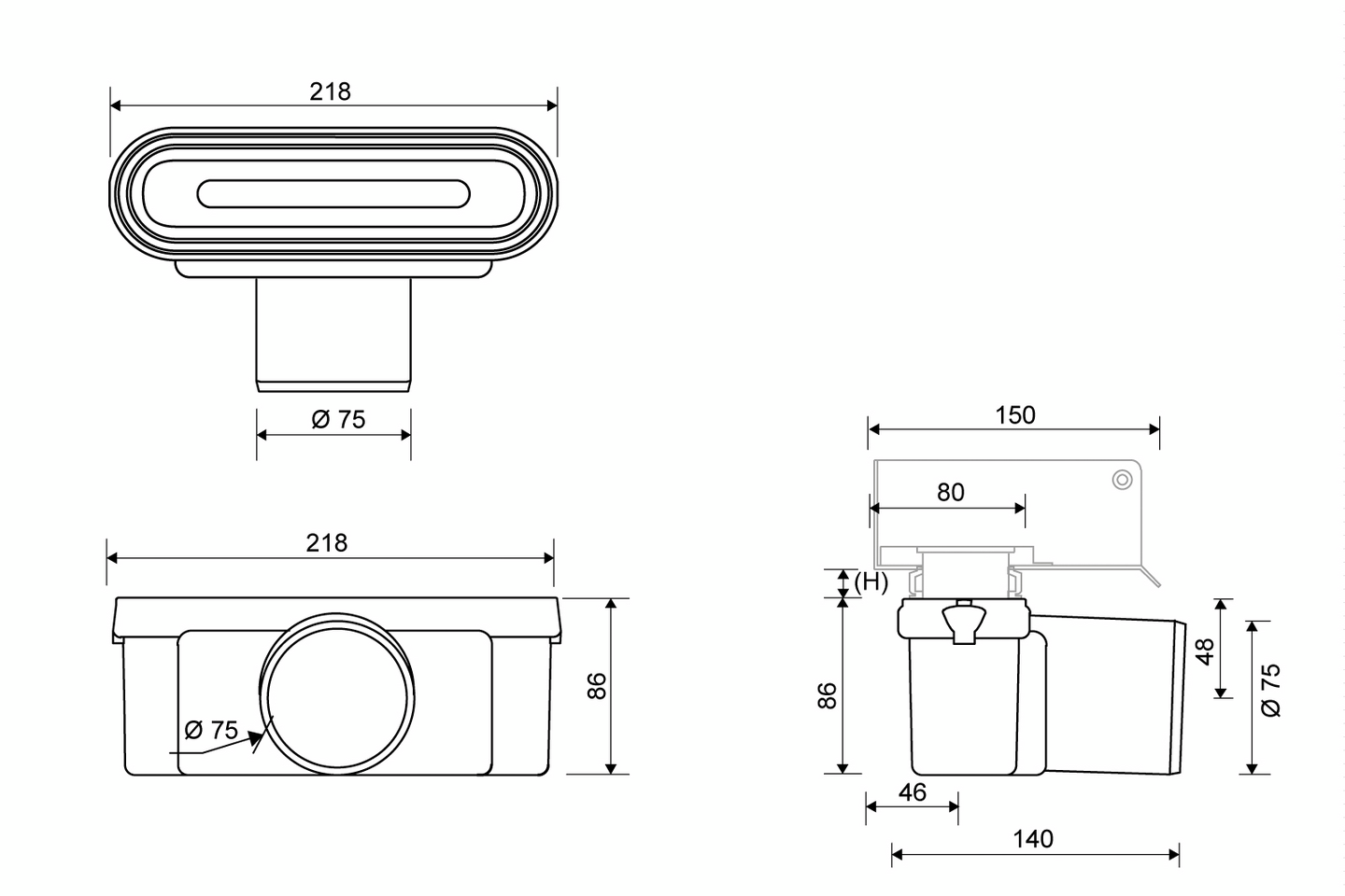 Vaakakaivo Unidrain linja 1411 75mm