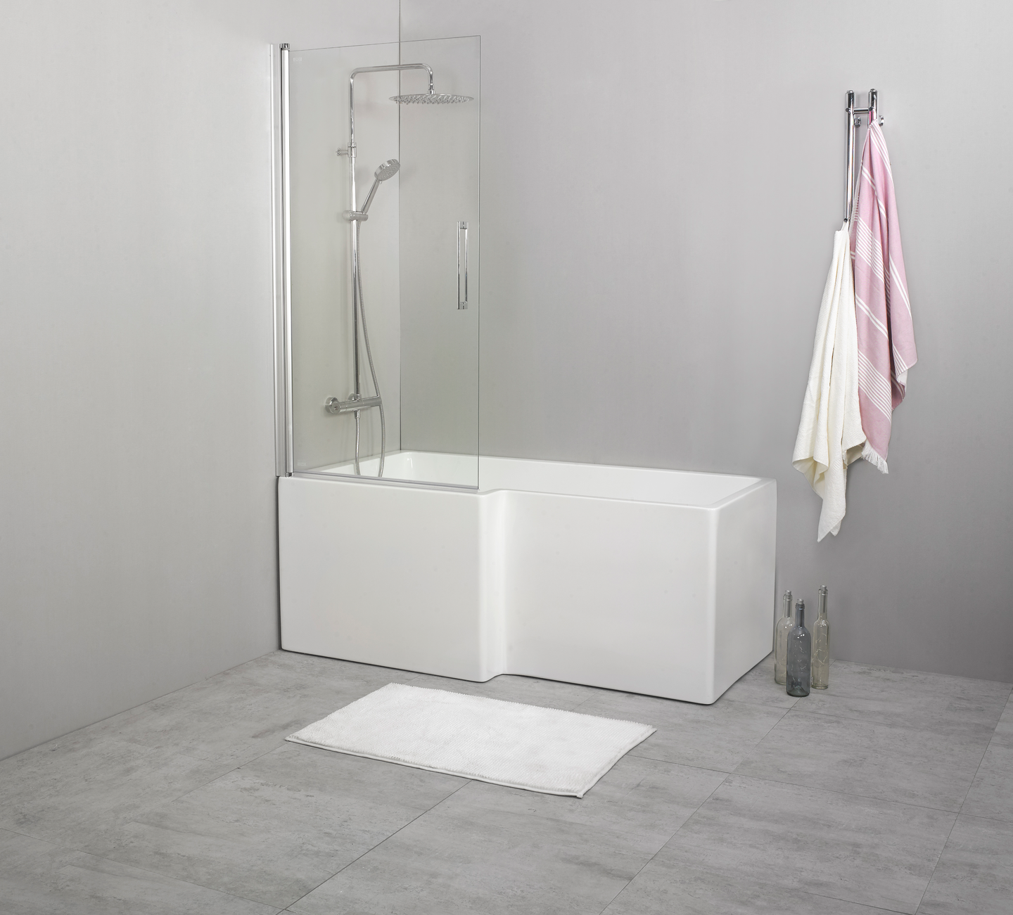 BADKARSVÄGG NORO FIX TREND BV 80, SILVER MATT KLARGLAS