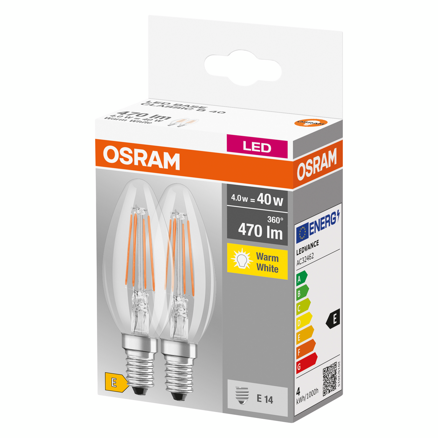 Led-lamppu OSRAM Retrofit Base B40 470lm 827 E14 2kpl