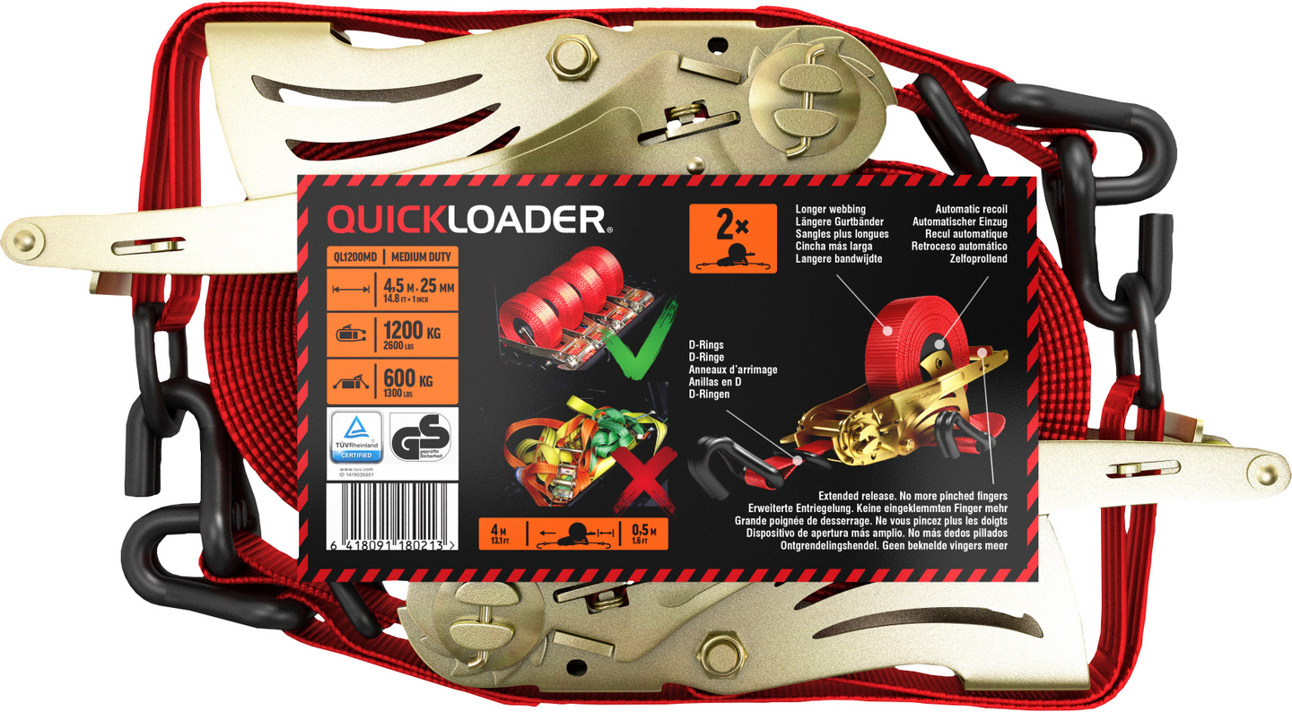 Kuormaliina QUICKLOADER kelautuva QL1200LD 25mm x 4,5m 600/1200kg 2kpl