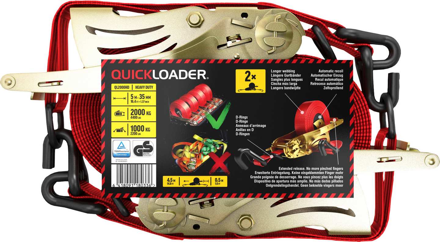 Kuormaliina QUICKLOADER Retractable kelautuva QL2000HD 25mm x 5m 1000/2000kg 2kpl