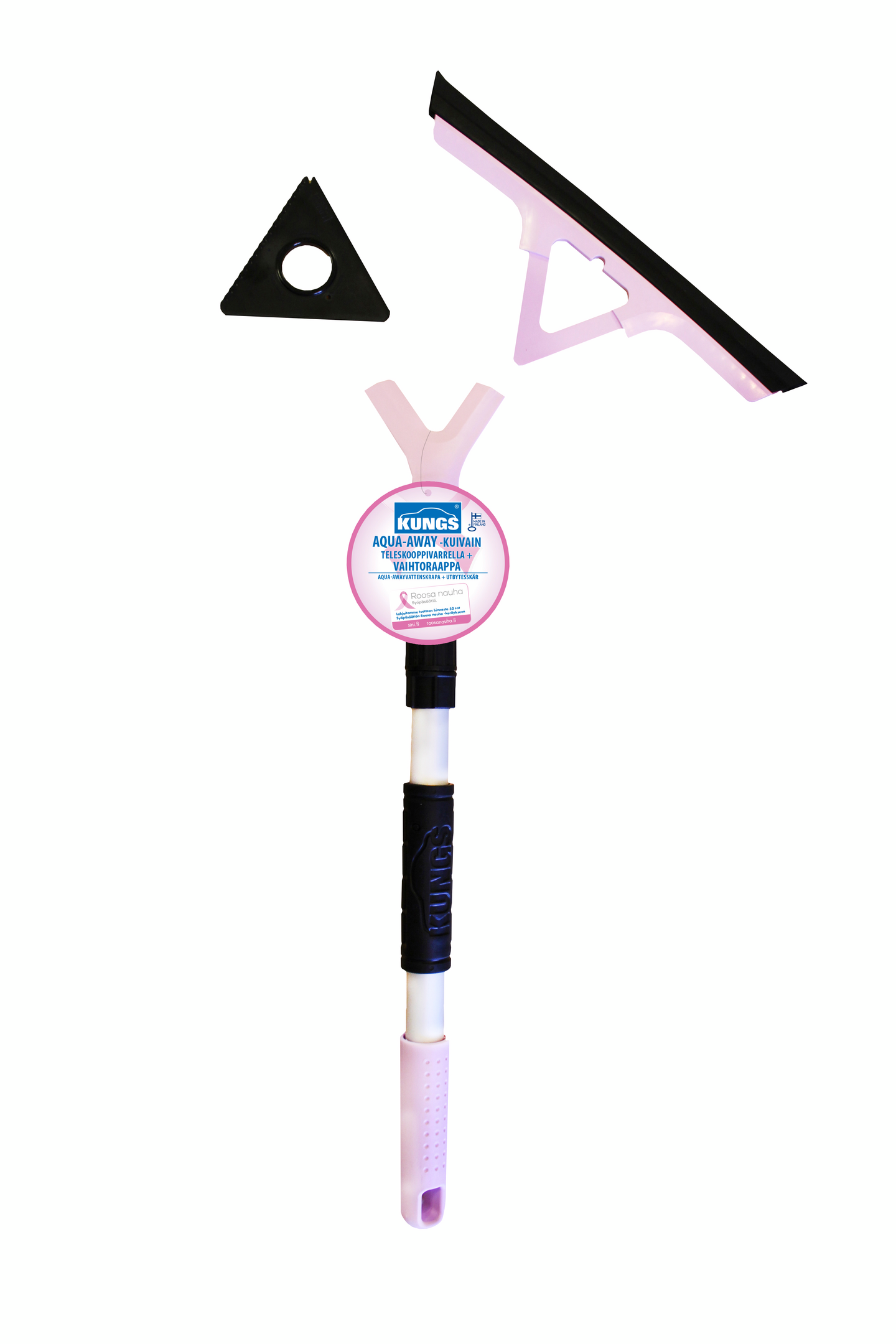 Kuivain KUNGS Aqua-away teleskooppivarsi ja vaihtoraappa Roosa nauha