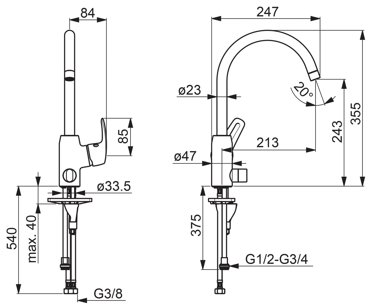 Keittiöhana Oras Safira 1029F pesukoneventtiili