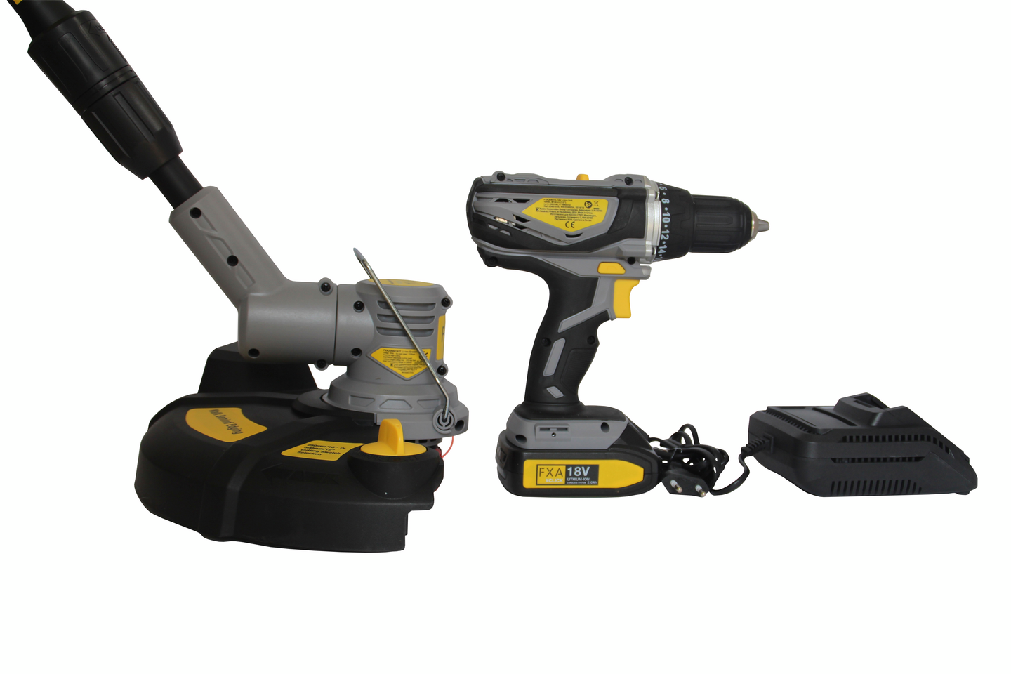 Pihakombokit FXA XCLICK 18V akkutrimmeri + akkuporakone