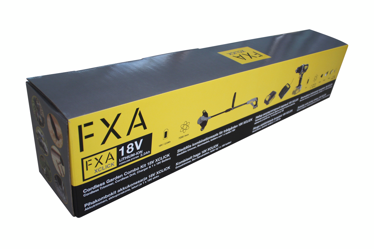 Pihakombokit FXA XCLICK 18V akkutrimmeri + akkuporakone