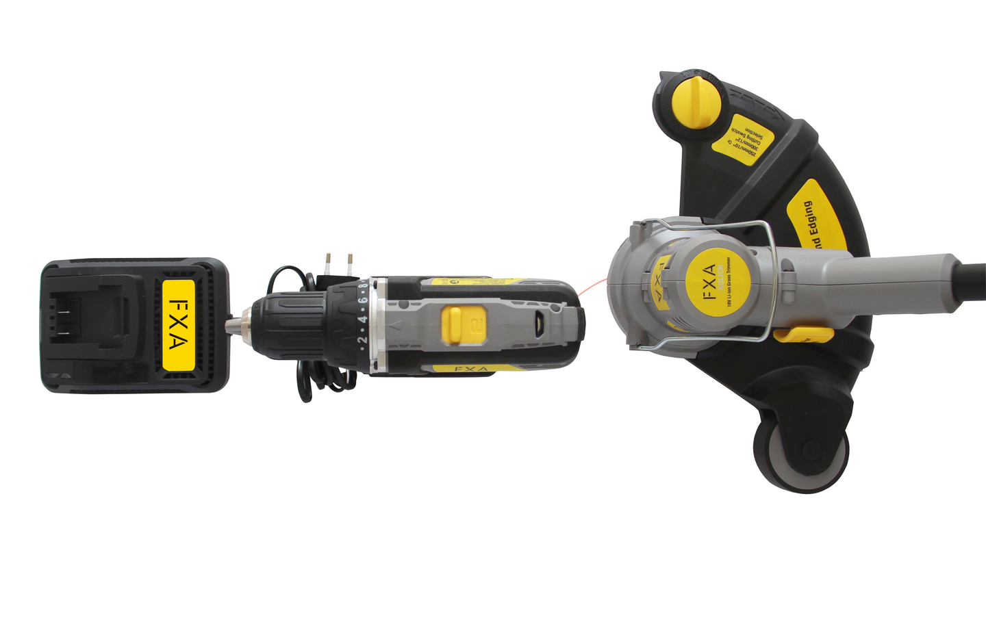 Pihakombokit FXA XCLICK 18V akkutrimmeri + akkuporakone