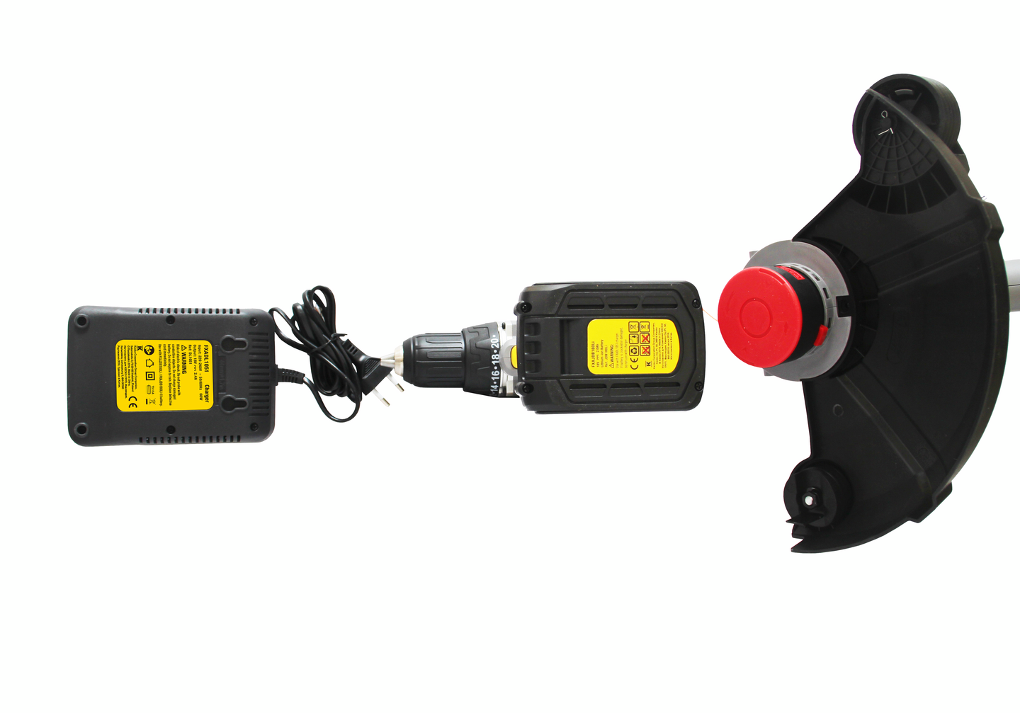 Pihakombokit FXA XCLICK 18V akkutrimmeri + akkuporakone