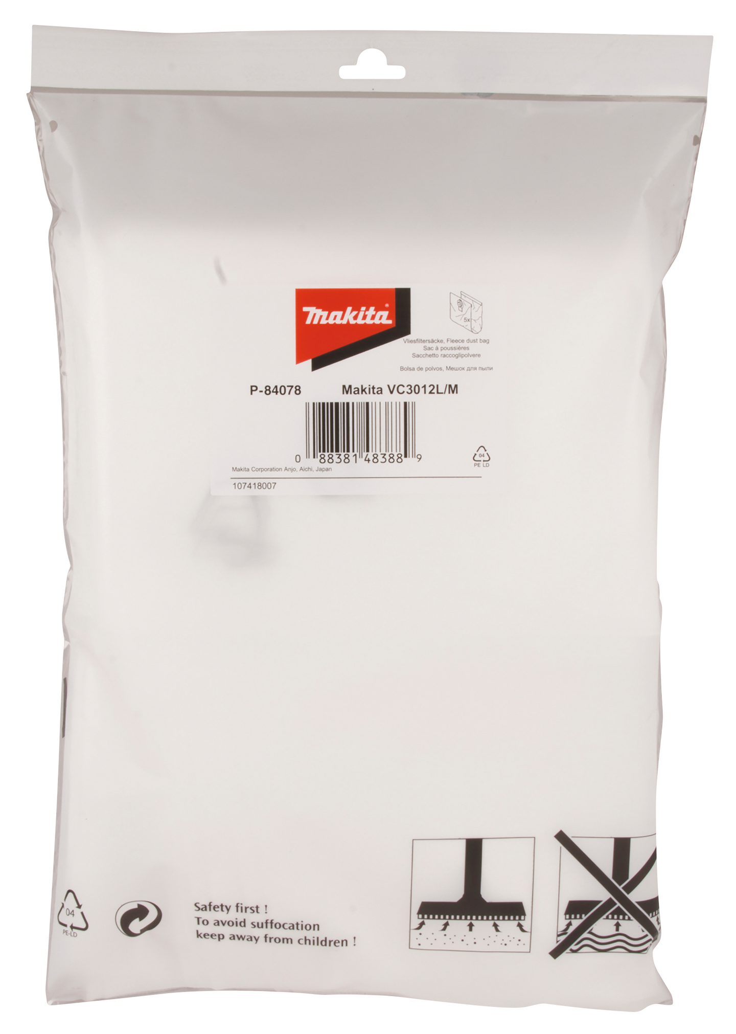 Pölypussi Makita fleeceä 5kpl VC3012 P-84078