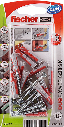 Nailontulppa Fischer Duopower 6x30mm S K upporuuvi 12kpl