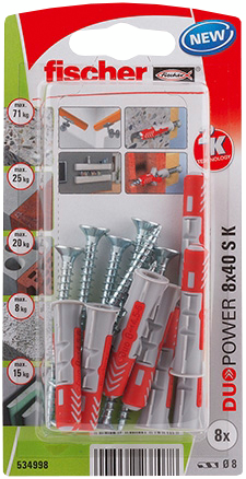 Nailontulppa Fischer Duopower 8x40mm S K upporuuvi 8kpl
