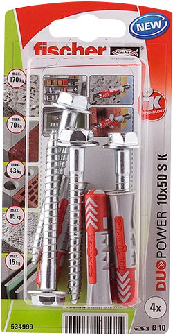 Nailontulppa Fischer Duopower 10x50mm kuusioruuvi K 4kpl