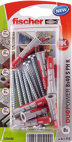 Nailontulppa Fischer Duopower 8x40mm PH K kupukanta ruuvi 8kpl