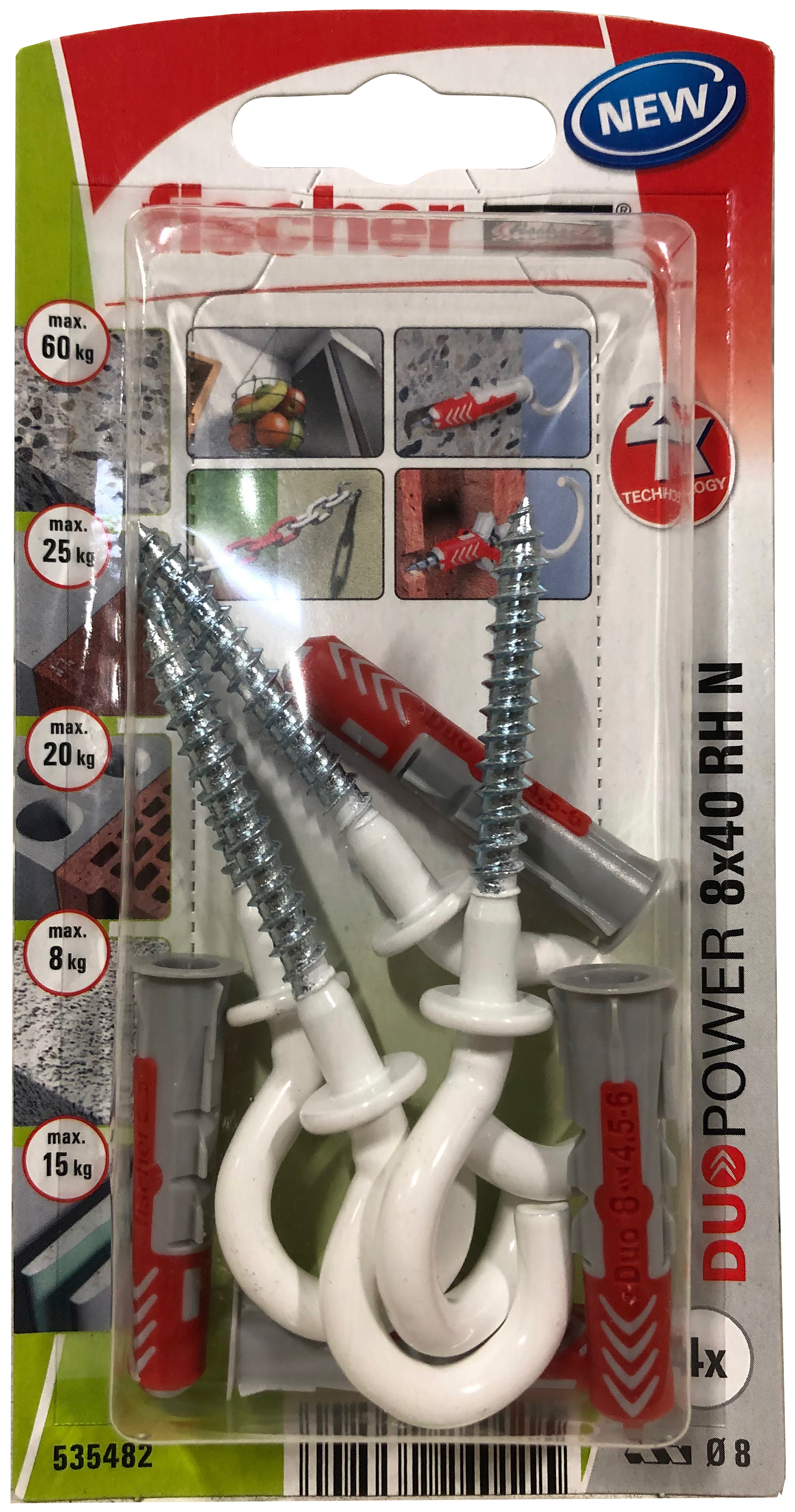 Nailontulppa Fischer Duopower 8x40mm RH N K valkoinen koukku 4kpl