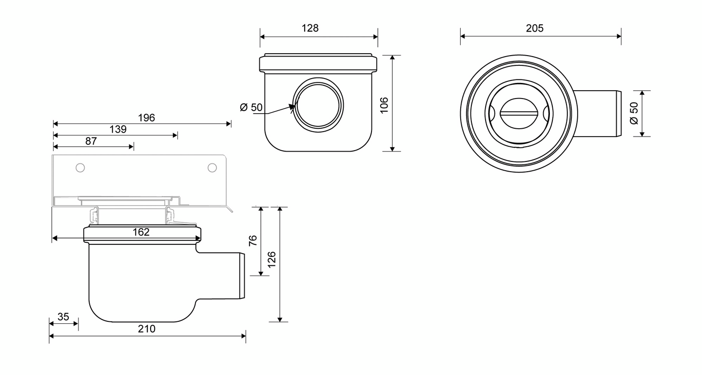 Vaakakaivo Unidrain kulma 2411 50mm
