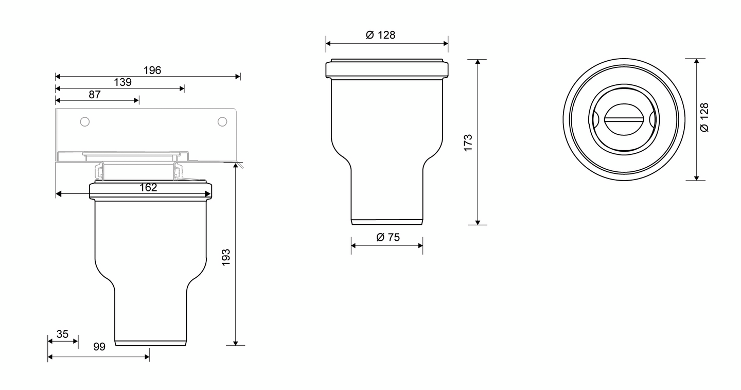Pystykaivo Unidrain kulma 2412 75mm