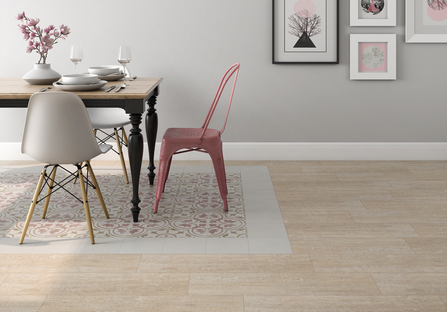 Lattialaatta Cello Art Corot 22,3x22,3 vaaleanpunainen/ruskea 1m²