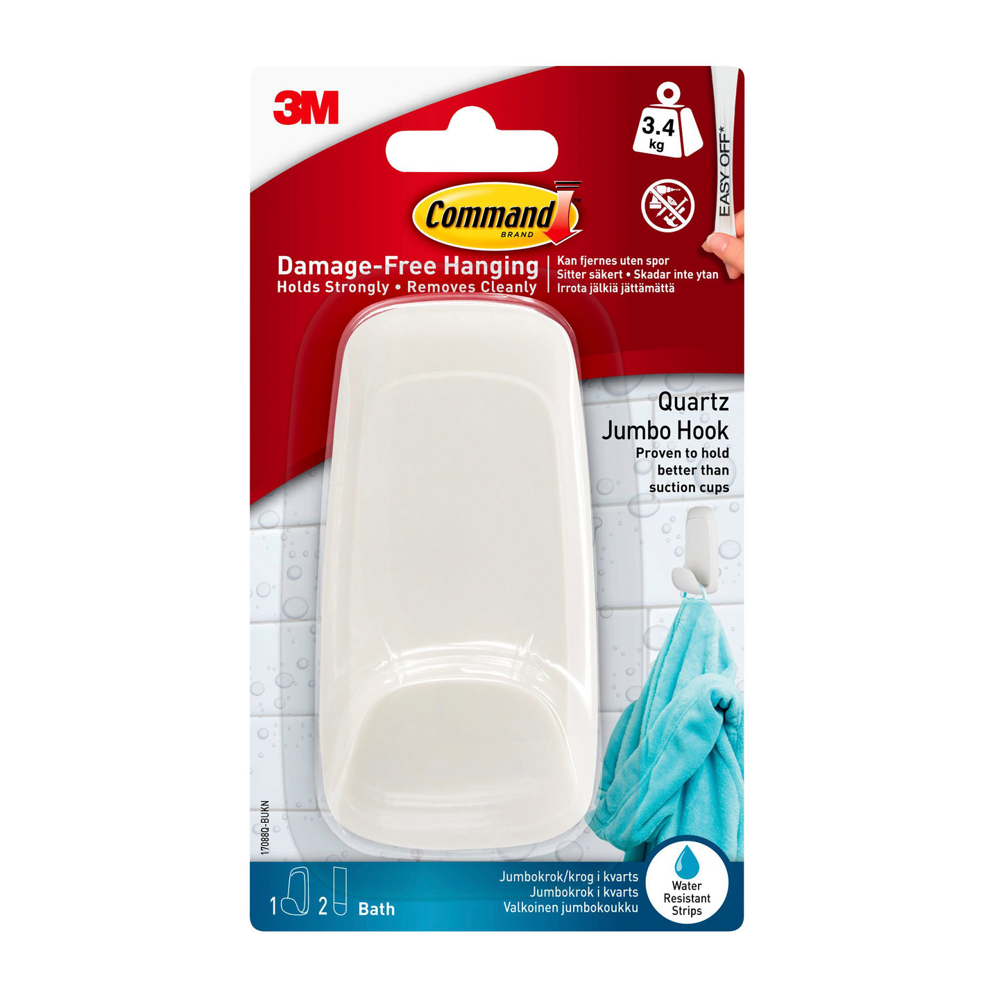 Koukku Command Jumbo 17088Q-B kylpyhuone valkoinen