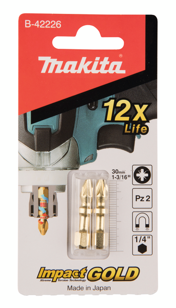 Ruuvauskärki Makita 30mm PZ2 2kpl Impact Gold Shorton