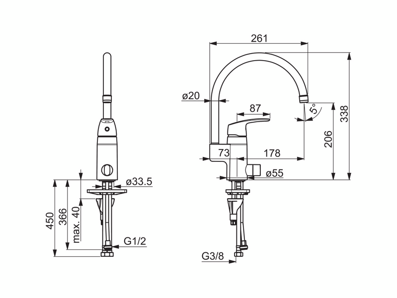 Keittiöhana Oras 1039F Safira pesukoneventtiili