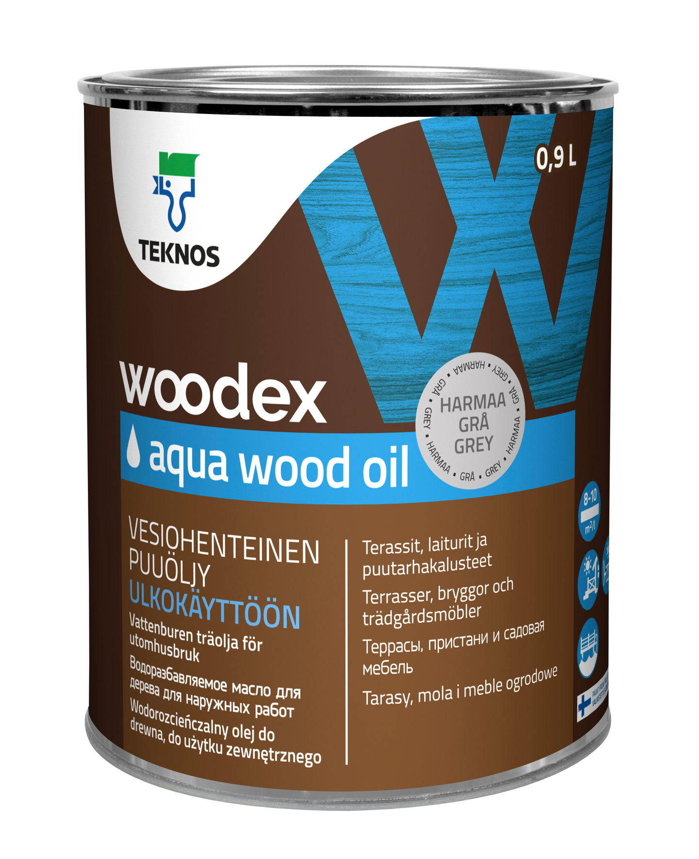 Woodex Aqua Wood Oil harmaa puuöljy 0,9l